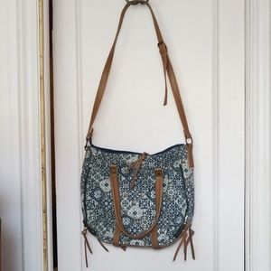 Blue Mosaic Tile Pattern and Vegan Leather Satchel